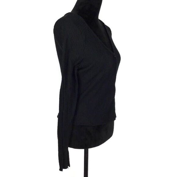 Socialite Skivvy Ribbed Cardigan Juniors Black Long Sleeve Button Front Knit NEW - Picture 3 of 5